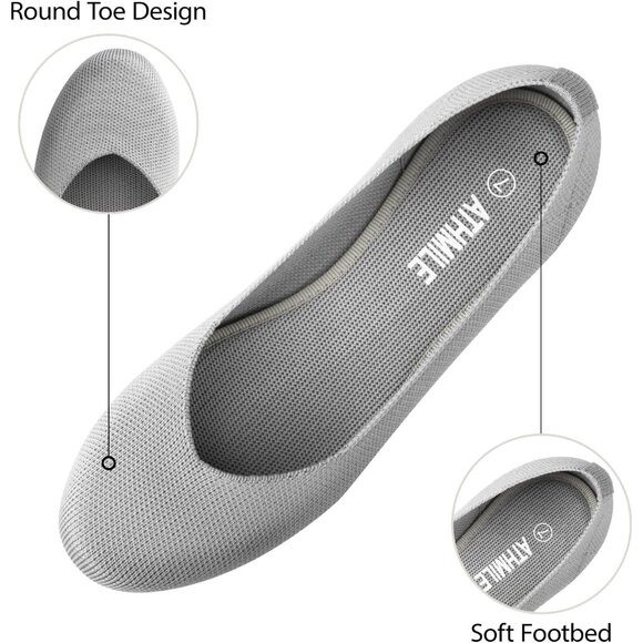 Women's Knit Ballet Gray Flats Round Toe Comfortable Dressy Casual Work Shoes - Picture 4 of 5